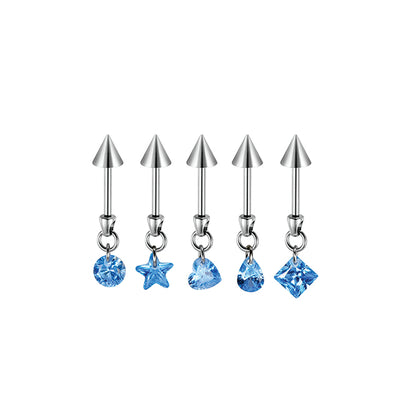 F136 Titanium Devil Spike Earrings with Star,Teardrop,Heart & Geometric Pendants