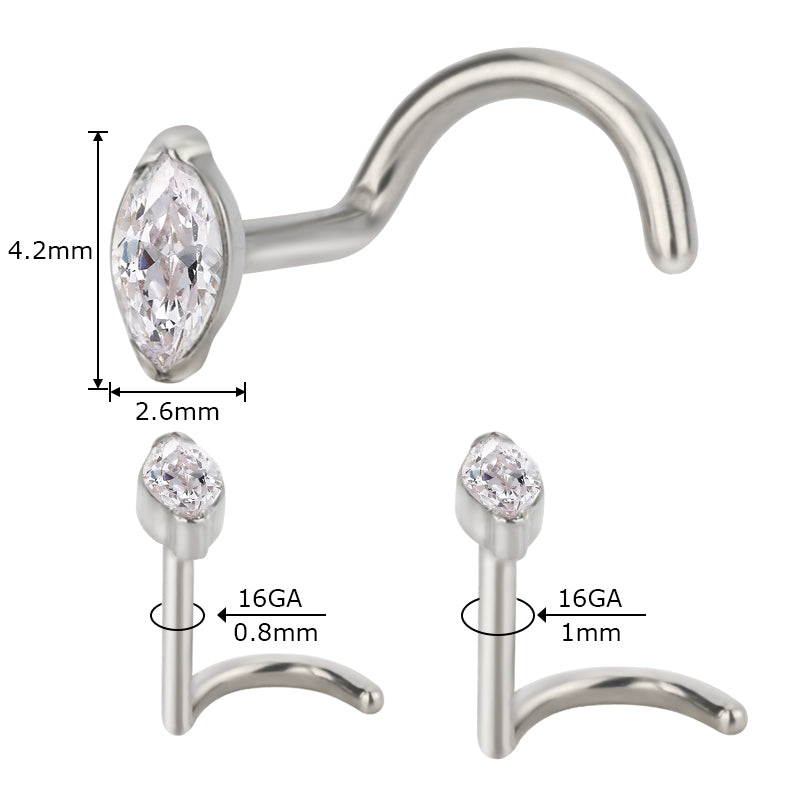 Wholesale ASTM F136 Titanium Marquise CZ Nose Stud