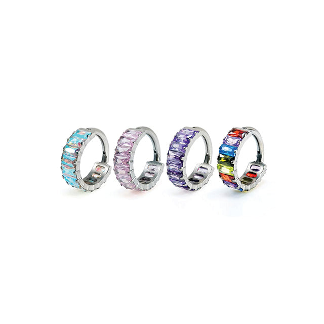 F136 Titanium CZ Sparkle Hoop – Rainbow/Ice Candy Clicker Ring for Cartilage & Lobe