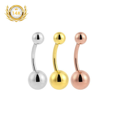 14K Solid Gold Belly Button Ring–Classic Ball End