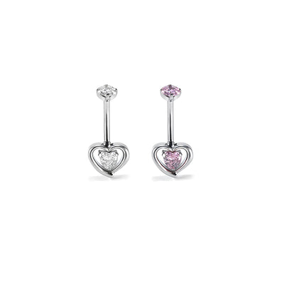 F136 Titanium Belly Button Ring–Heart CZ Dangle,Hypoallergenic Navel Piercing for Women