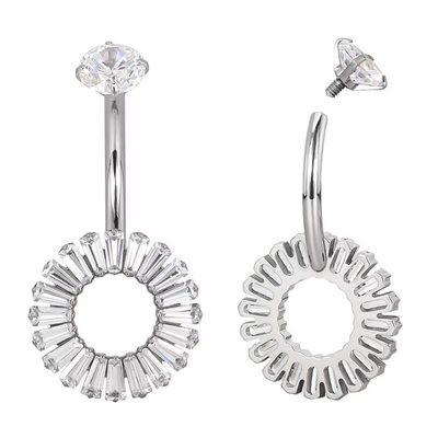 Titanium Internally Threaded Asscher-Cut CZ Navel Ring