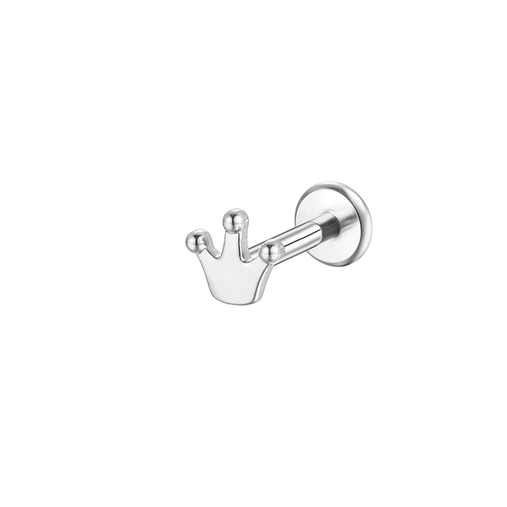 14K Gold Minimalist Mini Crown Labret Stud – Internally Threaded Lip Piercing Jewelry