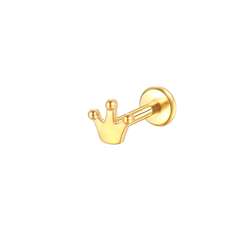14K Gold Minimalist Mini Crown Labret Stud – Internally Threaded Lip Piercing Jewelry