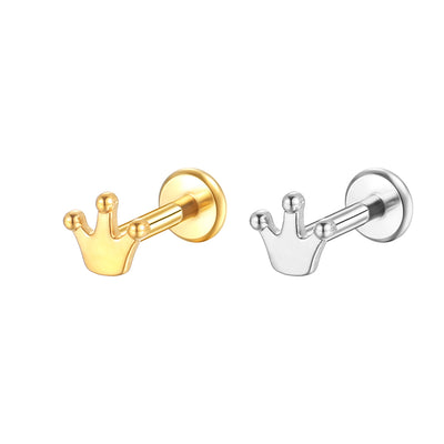 14K Gold Minimalist Mini Crown Labret Stud – Internally Threaded Lip Piercing Jewelry