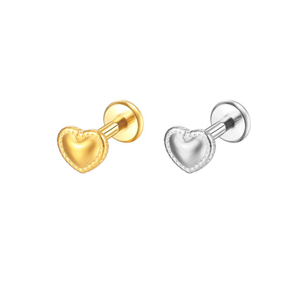 14K Gold Minimalist 3D Heart Ball Labret Stud – Internally Threaded Lip Piercing Jewelry