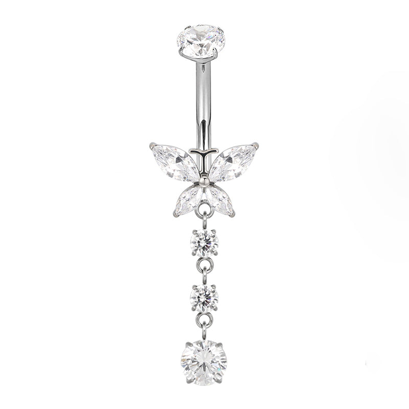 F136 Titanium Belly Ring with CZ Bezel Top