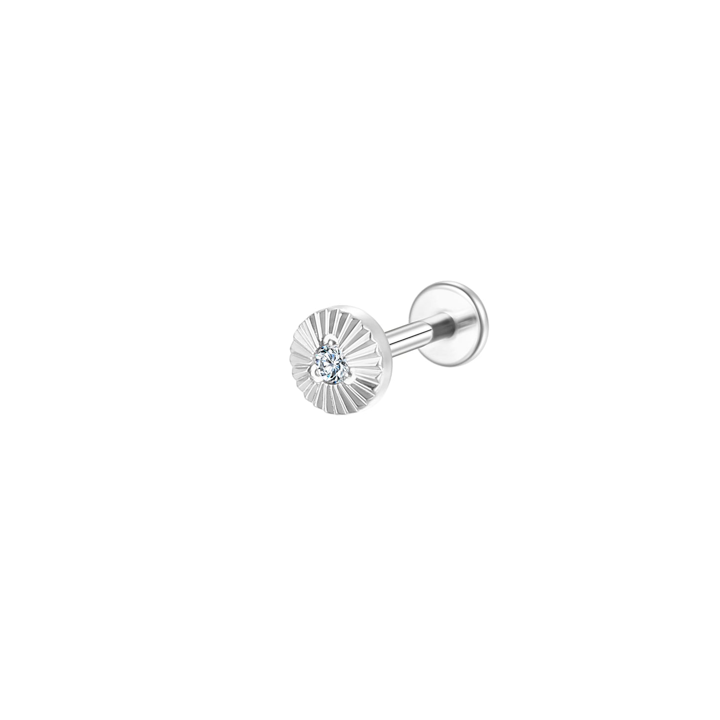 Titanium Lip Labret – Striped Disc with Prong-Set Lab-Grown Diamond