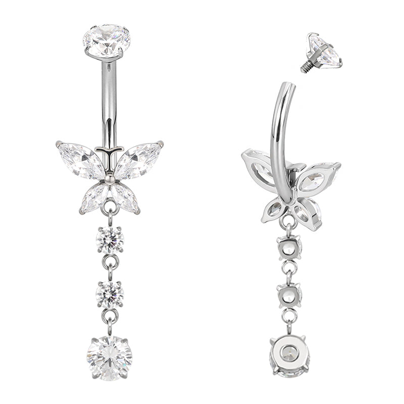 F136 Titanium Belly Ring with CZ Bezel Top