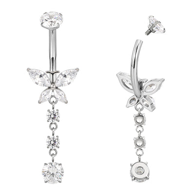 F136 Titanium Belly Ring with CZ Bezel Top