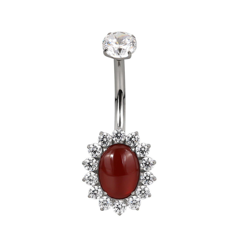F136 Titanium Flower Navel Ring & Oval Natural Stone Center