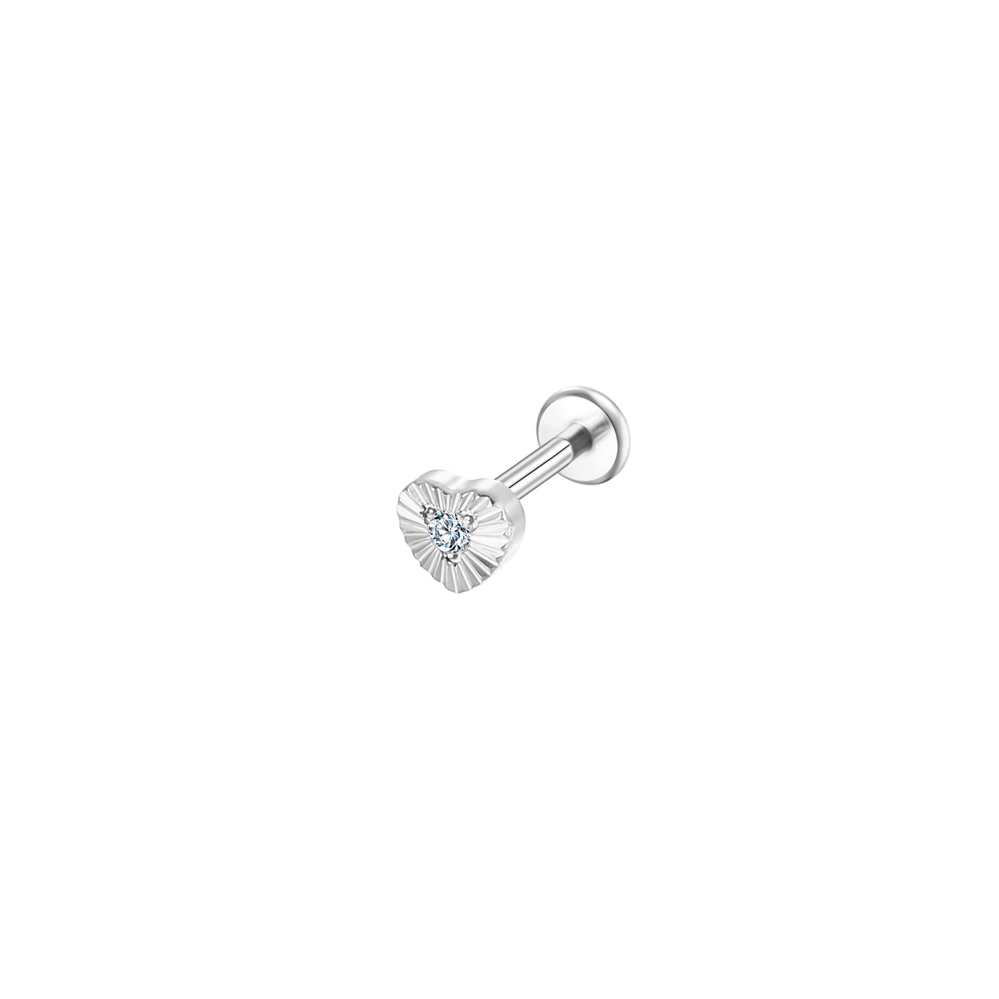 Titanium Lip Labret – Heart Striped Disc with Prong-Set Lab-Grown Diamond