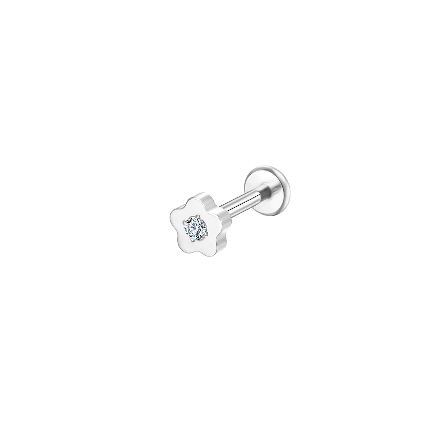 Titanium Lip Labret – Plum Blossom Design with Prong-Set Lab-Grown Diamond