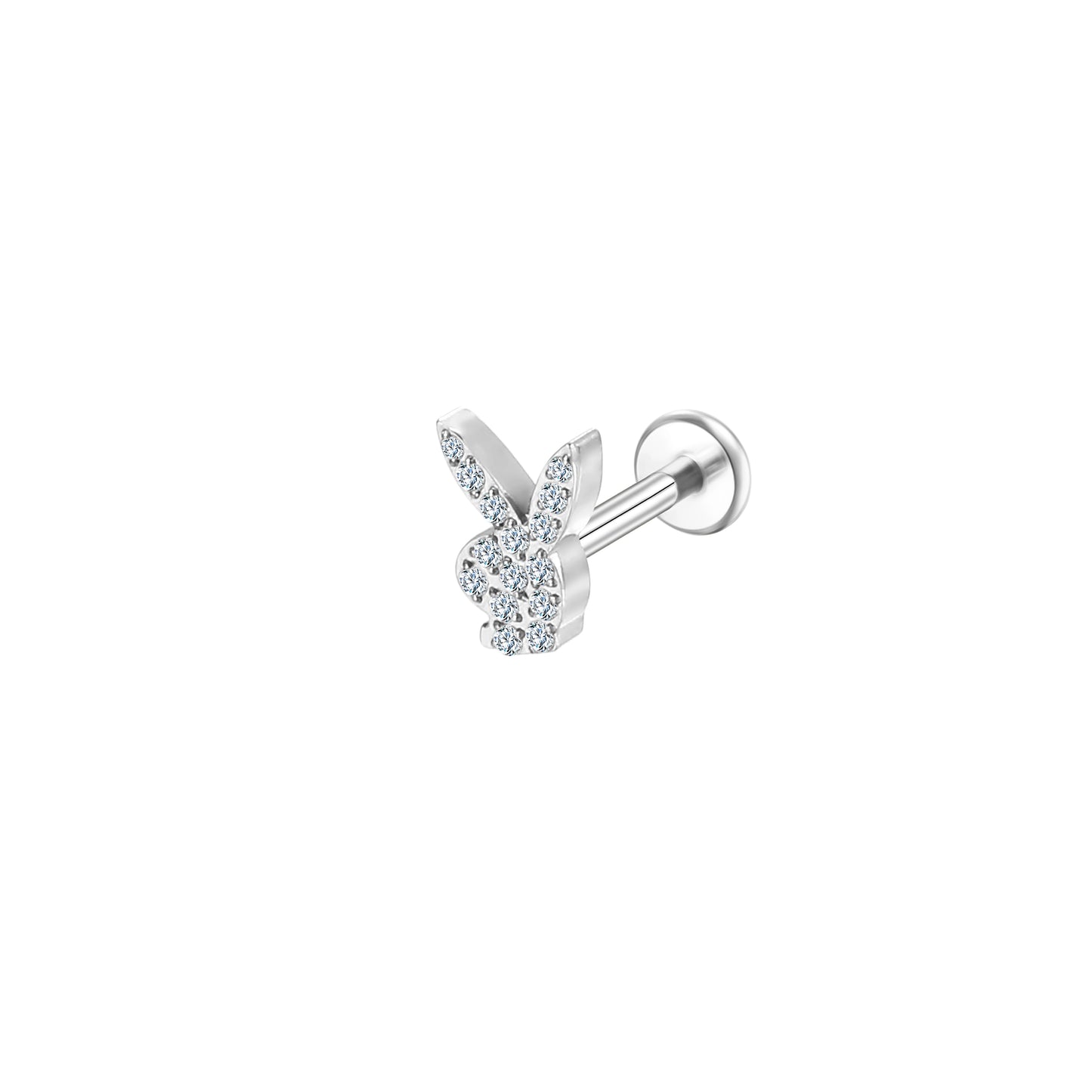 Titanium Bunny CZ Lip Stud 15 White Crystals Hypoallergenic 16G Piercing Jewelry
