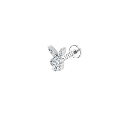 Titanium Bunny CZ Lip Stud 15 White Crystals Hypoallergenic 16G Piercing Jewelry