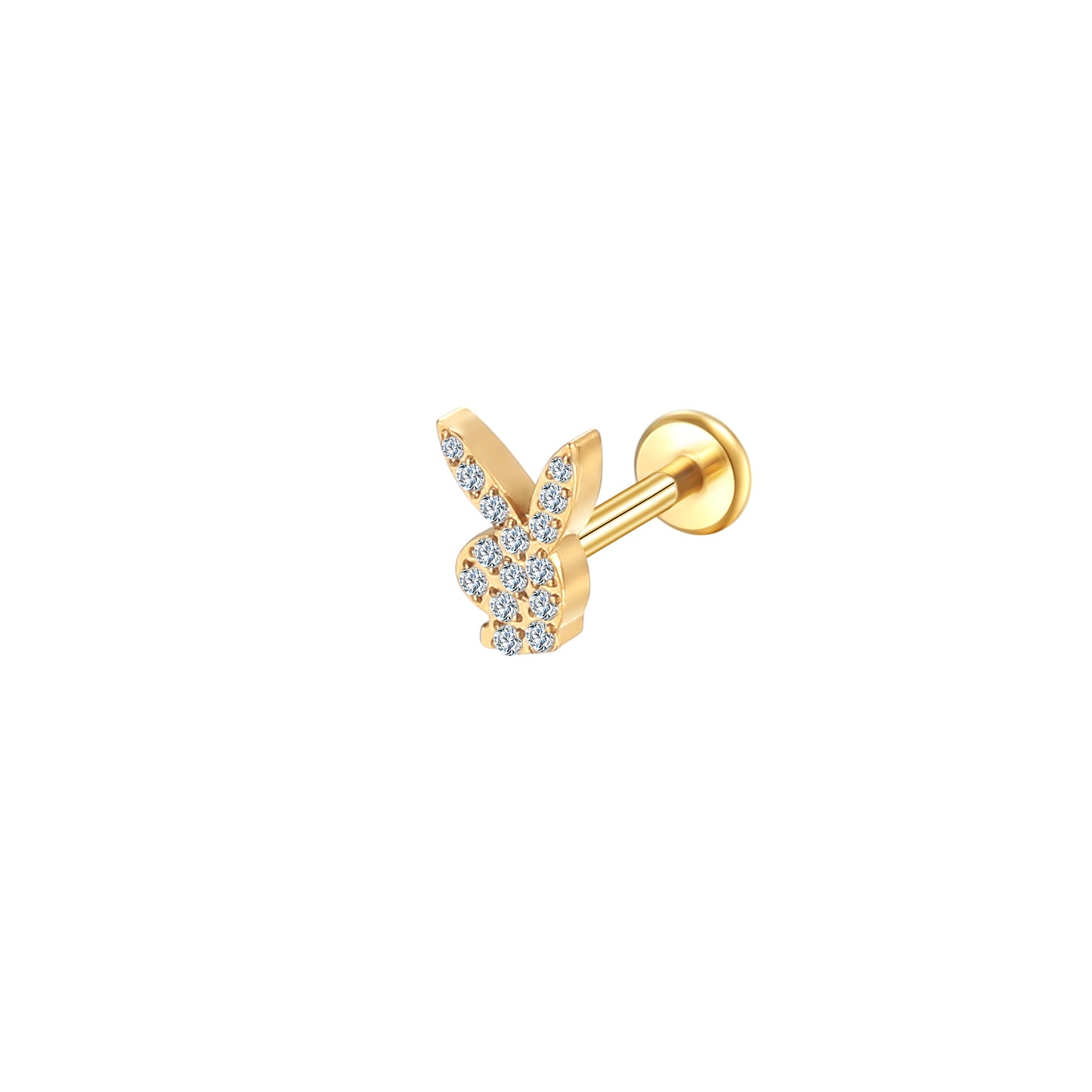 Titanium Bunny CZ Lip Stud 15 White Crystals Hypoallergenic 16G Piercing Jewelry
