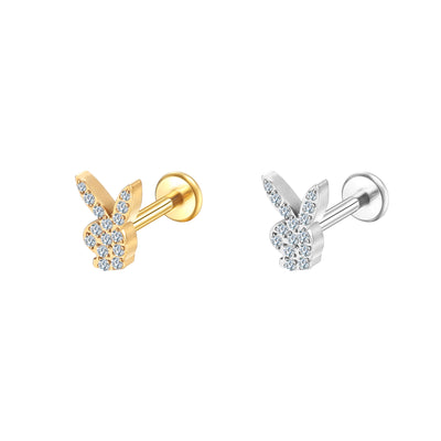 Titanium Bunny CZ Lip Stud 15 White Crystals Hypoallergenic 16G Piercing Jewelry