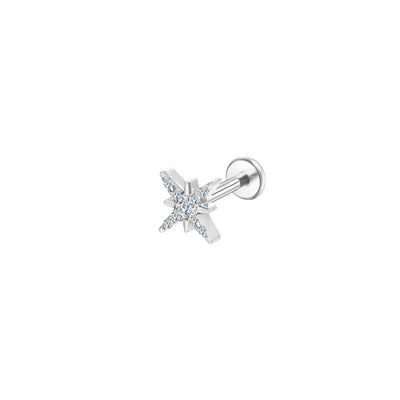 Titanium 8 Point Star Lip Stud 9 CZ Stones, Hypoallergenic 16G Piercing Jewelry