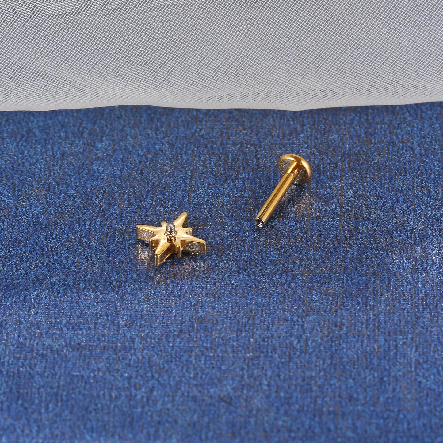 Titanium 8 Point Star Lip Stud 9 CZ Stones, Hypoallergenic 16G Piercing Jewelry