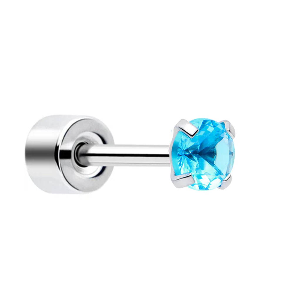 14K White Gold MultiGem Piercing Stud Colorful Cartilage/Helix Earring