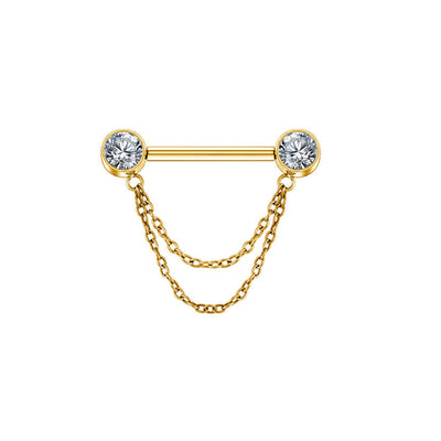 Double CZ End Nipple Stud with Chain – Stylish Body Piercing Jewelry