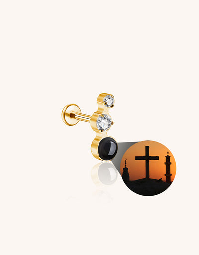 Double Stone Projector Cross Earring F136 Titanium Personalized Piercing Jewelry