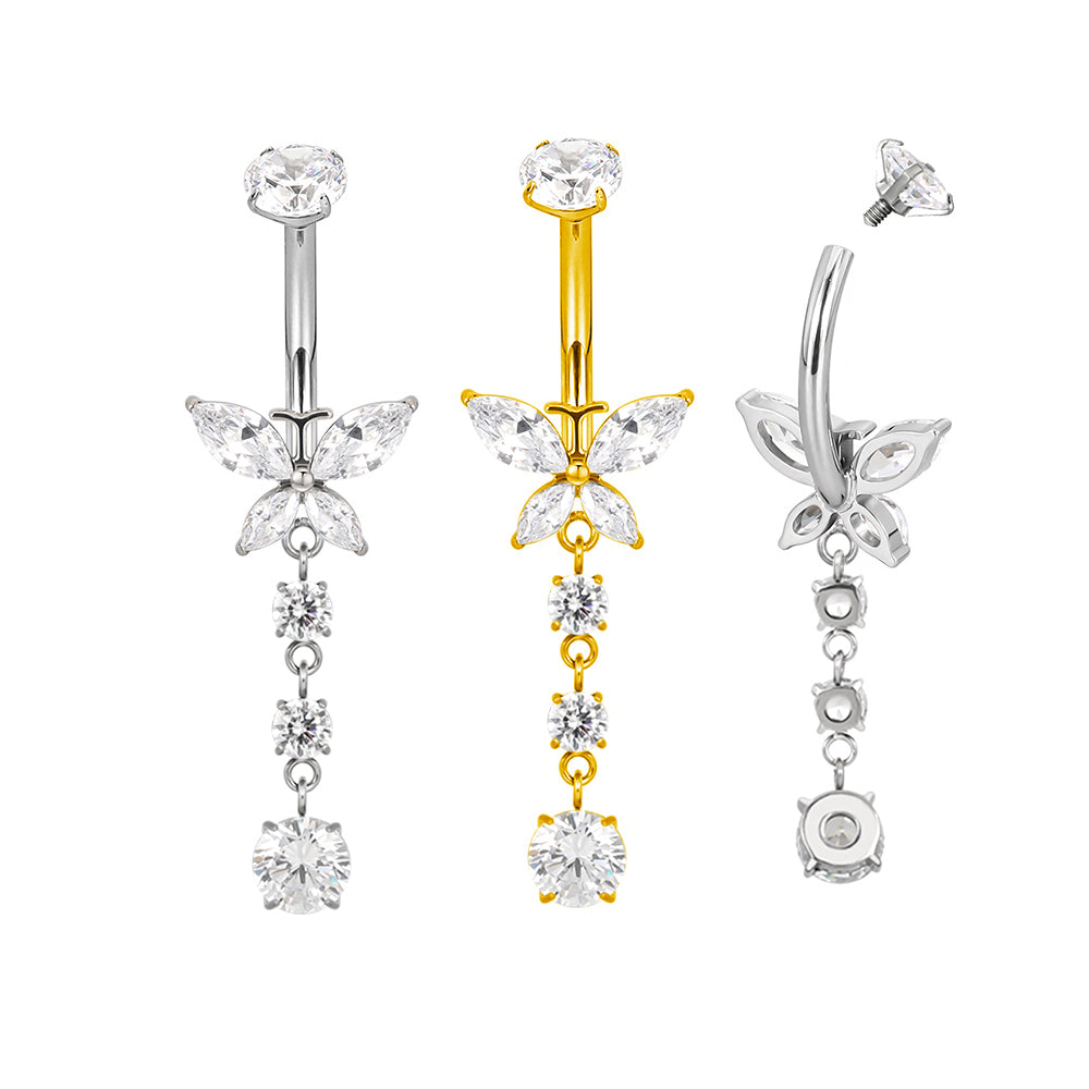 F136 Titanium Belly Ring with CZ Bezel Top