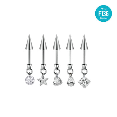 F136 Titanium Devil Spike Earrings with Star,Teardrop,Heart & Geometric Pendants