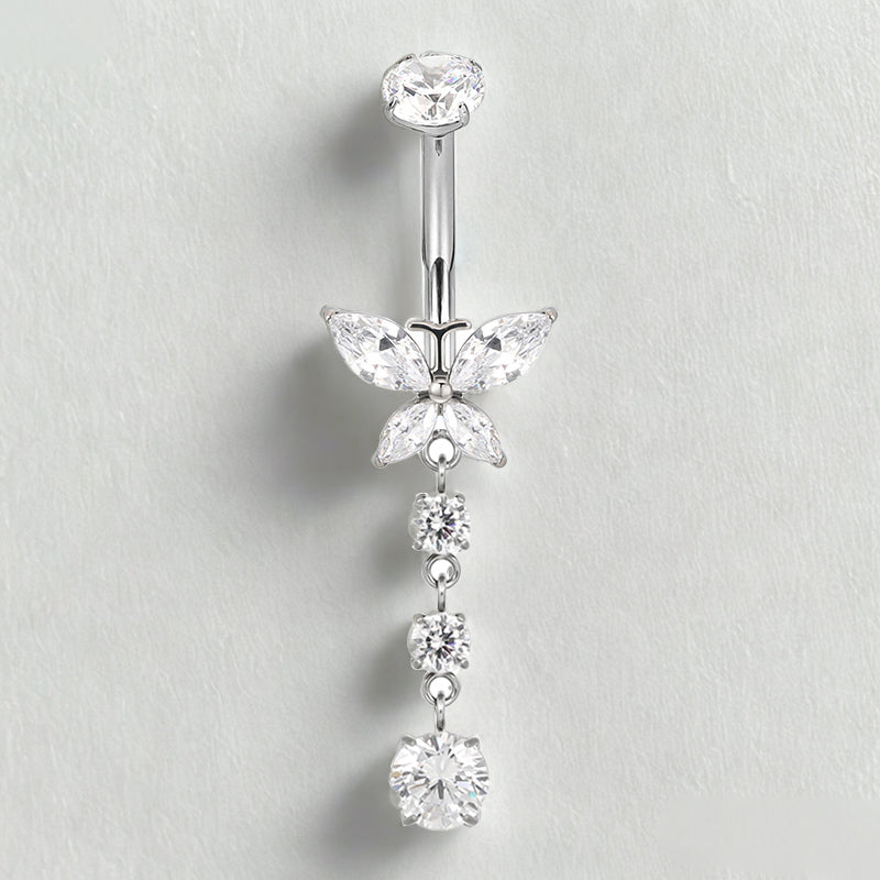 F136 Titanium Belly Ring with CZ Bezel Top
