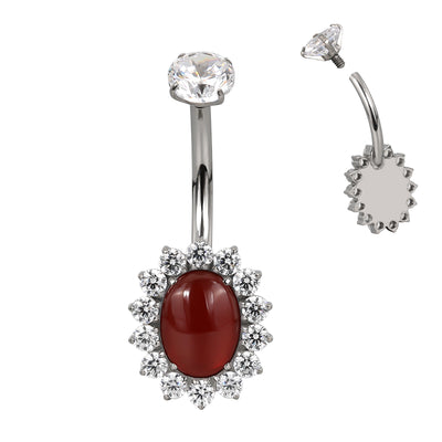 F136 Titanium Flower Navel Ring & Oval Natural Stone Center