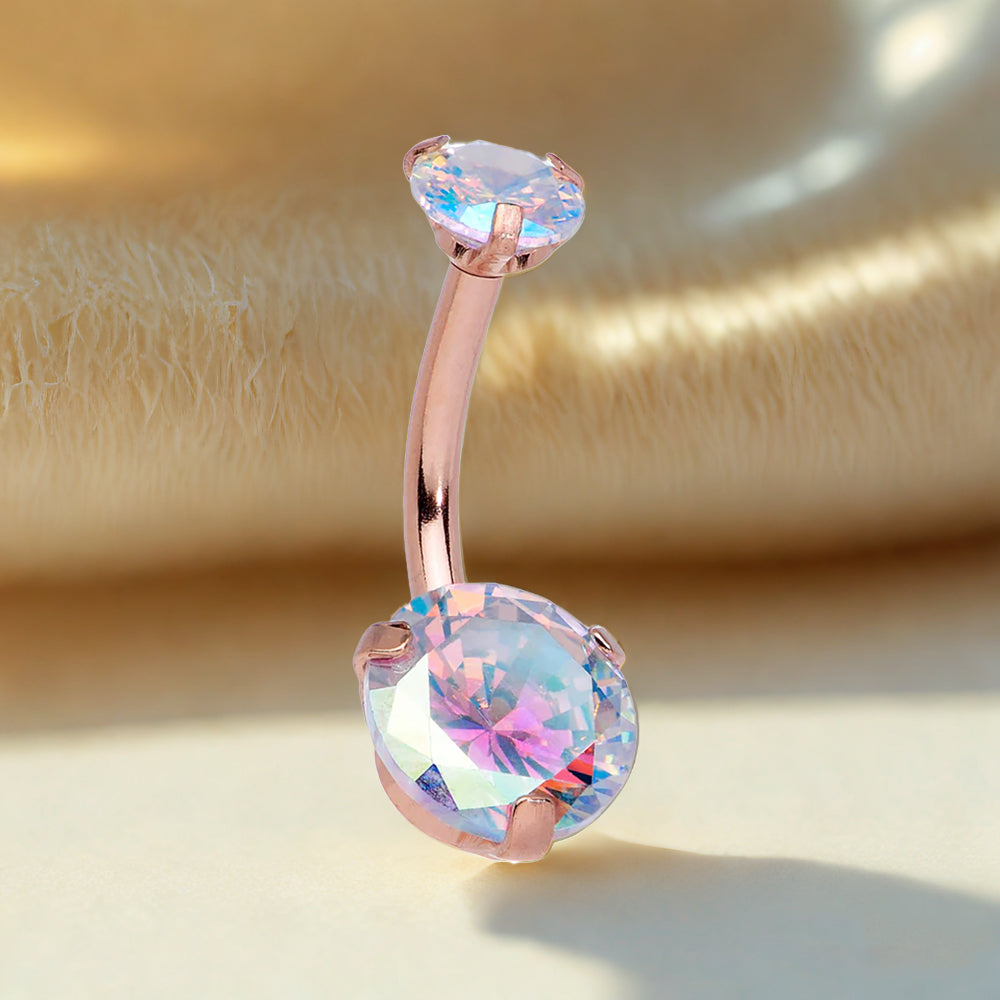 Double CZ Titanium Belly Ring Internally Threaded Navel Jewelry