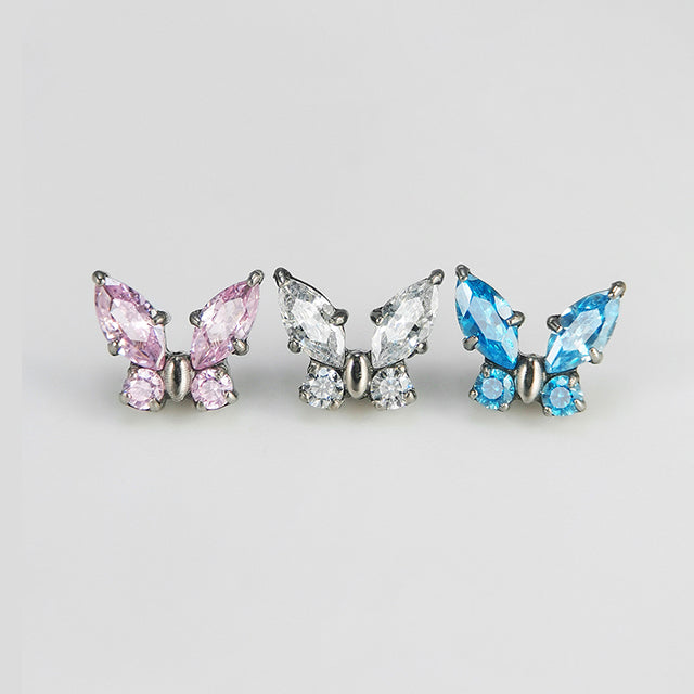 F136 Titanium Butterfly CZ Stud Head – Internally Threaded Flat Back Piercing Jewelry