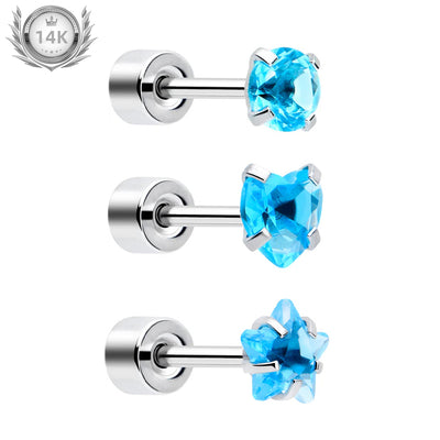 14K White Gold Diamond Piercing Stud Fine Helix/Cartilage Earring