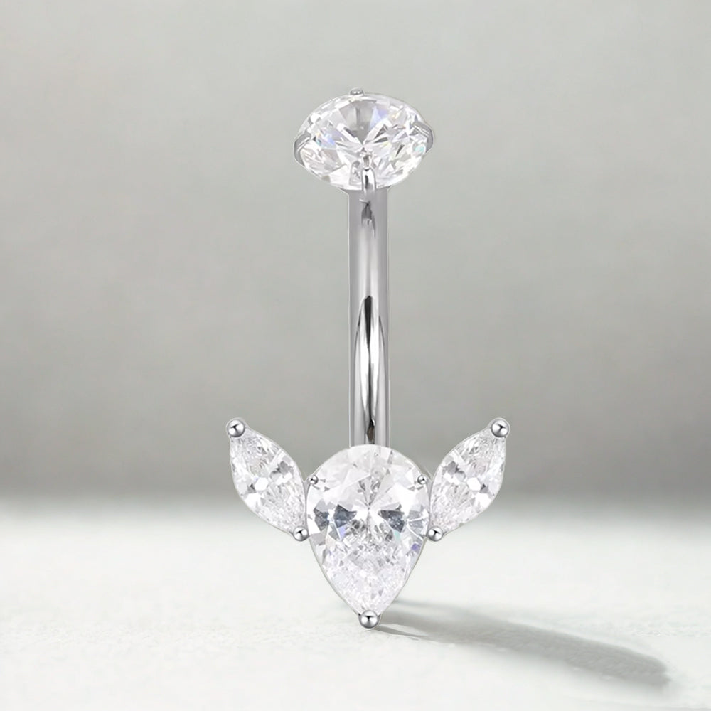 F136 Titanium Navel Ring with CZ Flower Top