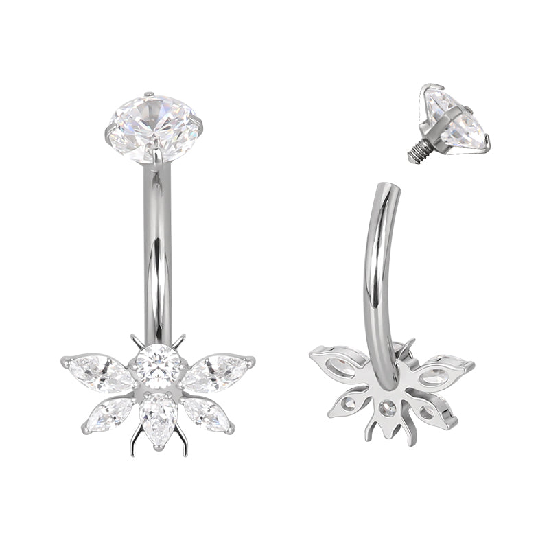 Implant-Grade Titanium Belly Button Ring with Bee Design & Push-Fit Top