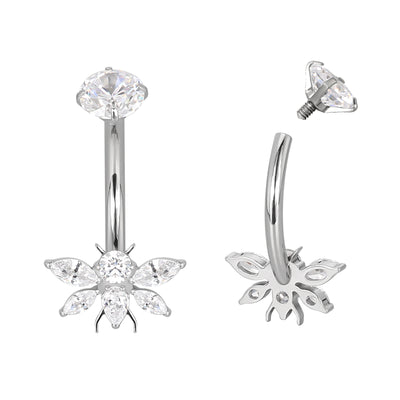 Implant-Grade Titanium Belly Button Ring with Bee Design & Push-Fit Top