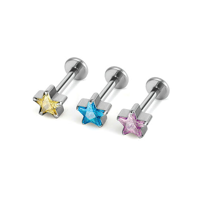 F136 Titanium Internally Threaded Star CZ Piercing Head–Lip, Ear & Nose Jewelry