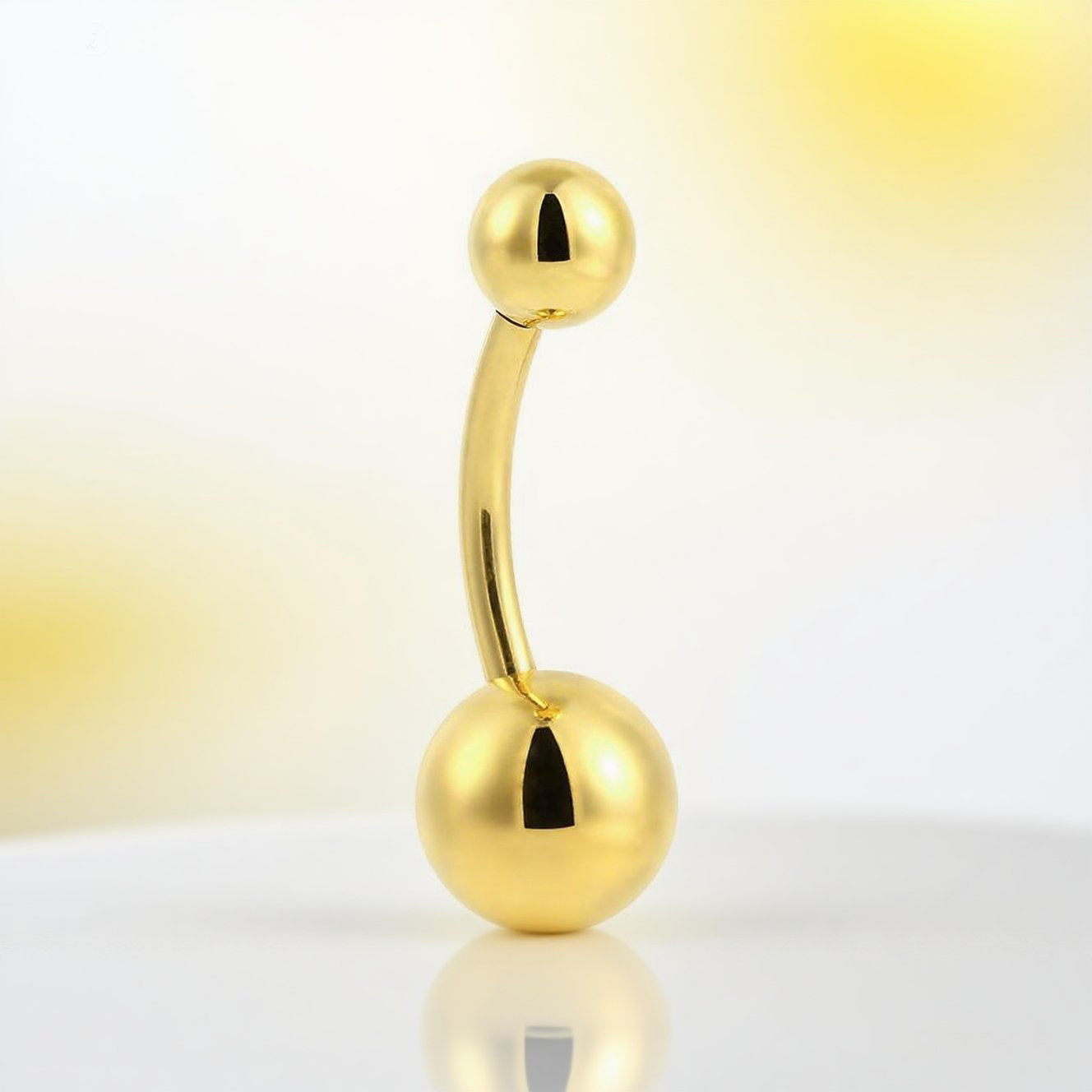 14K Solid Gold Belly Button Ring–Classic Ball End
