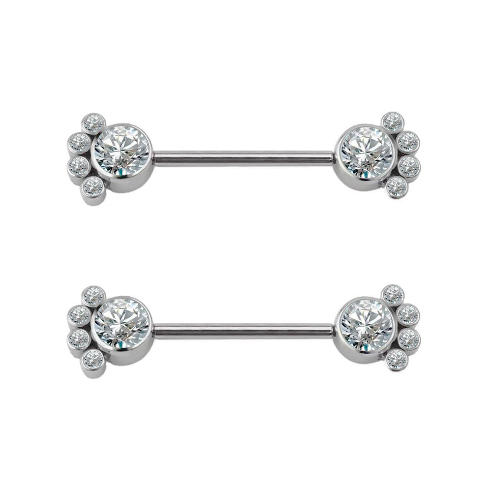 High-Quality ASTM F136 Titanium Push-In 5 CZ Blaze-Set Nipple & Navel Barbell Piercing Jewelry for Women
