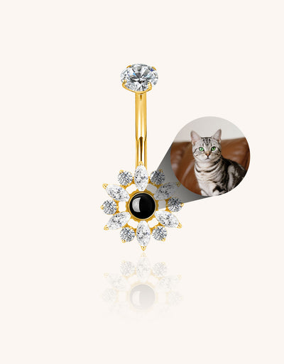 Sunflower Belly Button Ring Custom Pet Photo Micro Projection Piercing Jewelry
