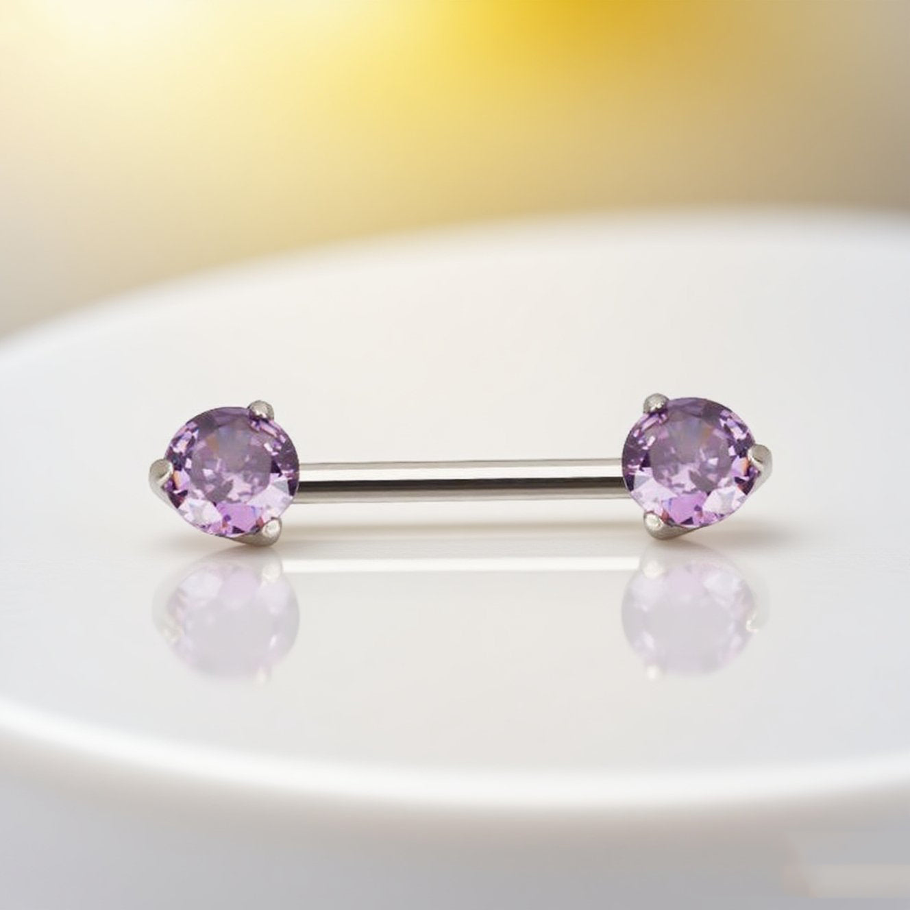 Threadless Titanium Nipple Barbell–Prong Set CZ Ends | Push-In Style Body Piercing Jewelry