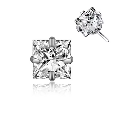 Titanium Labret Top with CZ – 3/4/5 Prong Set Square, Star, Heart, Triangle | 16G Internally Threaded or Push Pin Lip & Helix Piercing