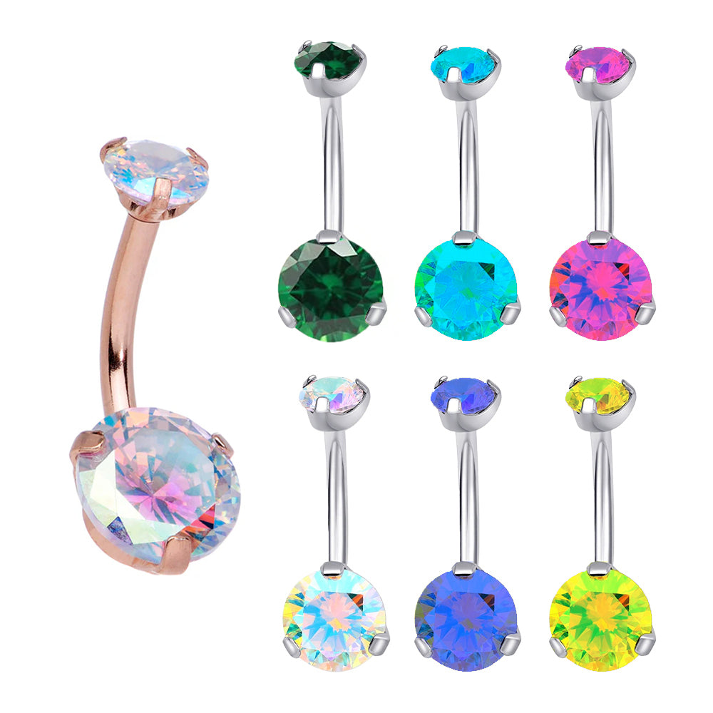 Double CZ Titanium Belly Ring Internally Threaded Navel Jewelry