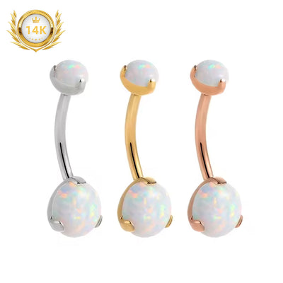 14K Gold Double Pearl Belly Button Ring – Elegant Navel Piercing Jewelry