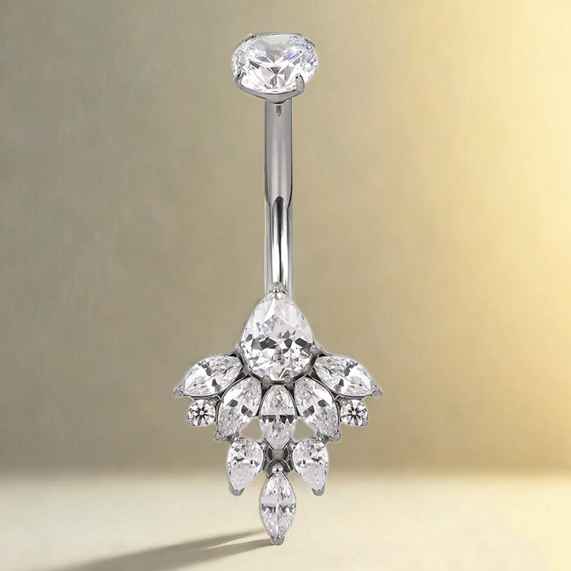 Marquise CZ Cluster Flower with Round CZ Prong Belly Ring