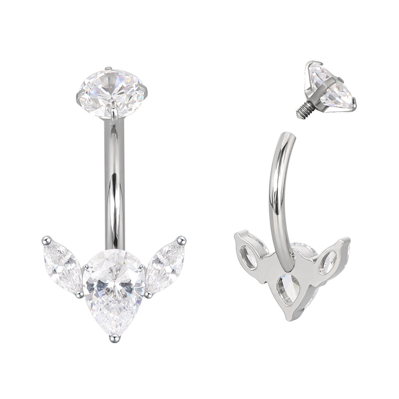 F136 Titanium Navel Ring with CZ Flower Top