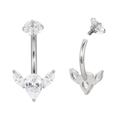 F136 Titanium Navel Ring with CZ Flower Top