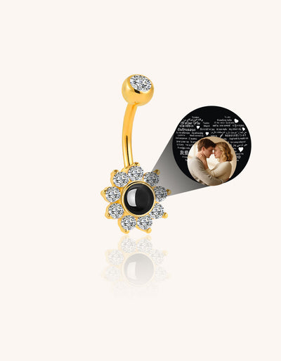 Flower Belly Button Ring with CZ Crystal Custom Photo Projection Personalized Memory Piercing Jewelry