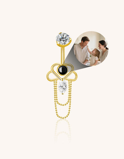 Heart Belly Button Ring with Chain Custom Photo Micro Projection Romantic Piercing Jewelry