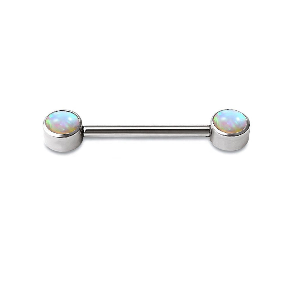 ASTM F136 Titanium 14G Internally Threaded Barbell with Bezel-Set Opal – Nipple, Lip, Eyebrow Piercing Jewelry